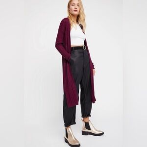 Free People Split Back Cardigan Sweater Duster in Wine Purple – Size Small